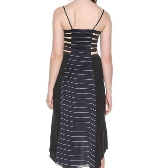 Under Ligne Doo Ri Women’s Dress Navy Black Striped Modal Silk 12 whimsy goth - Picture 2 of 9